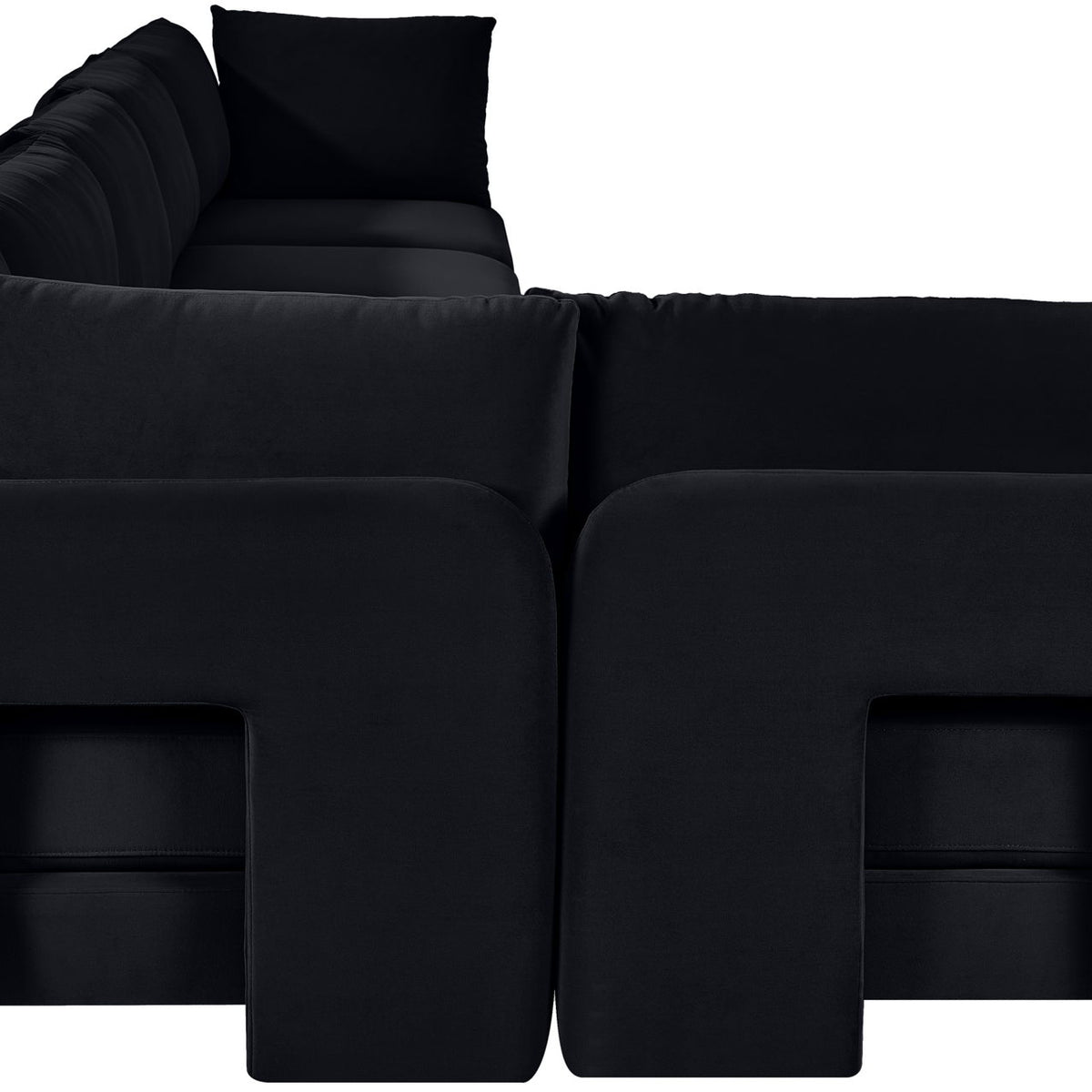 Black velvet performance fabric upholstered L-shaped sectional with 6 pieces