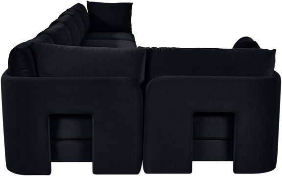Black velvet performance fabric upholstered L-shaped sectional with 6 pieces