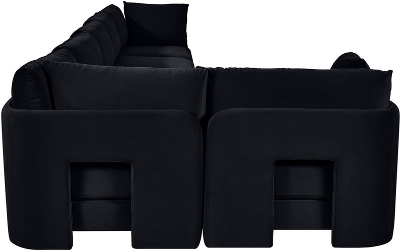 Black velvet performance fabric upholstered L-shaped sectional with 6 pieces