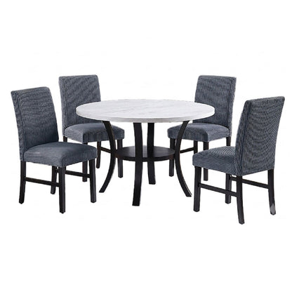 Elegant 5 Piece Dining Set Dark Chairs Top Table With Lower Shelf Kitchen Dining Room