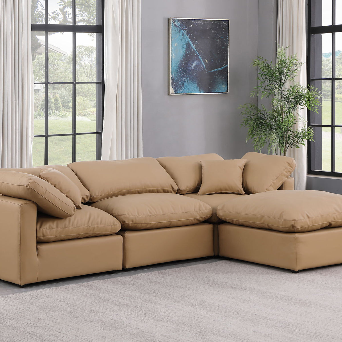 Indulge - Faux Leather 4 Piece Modular Sectional With Chaise - Tan