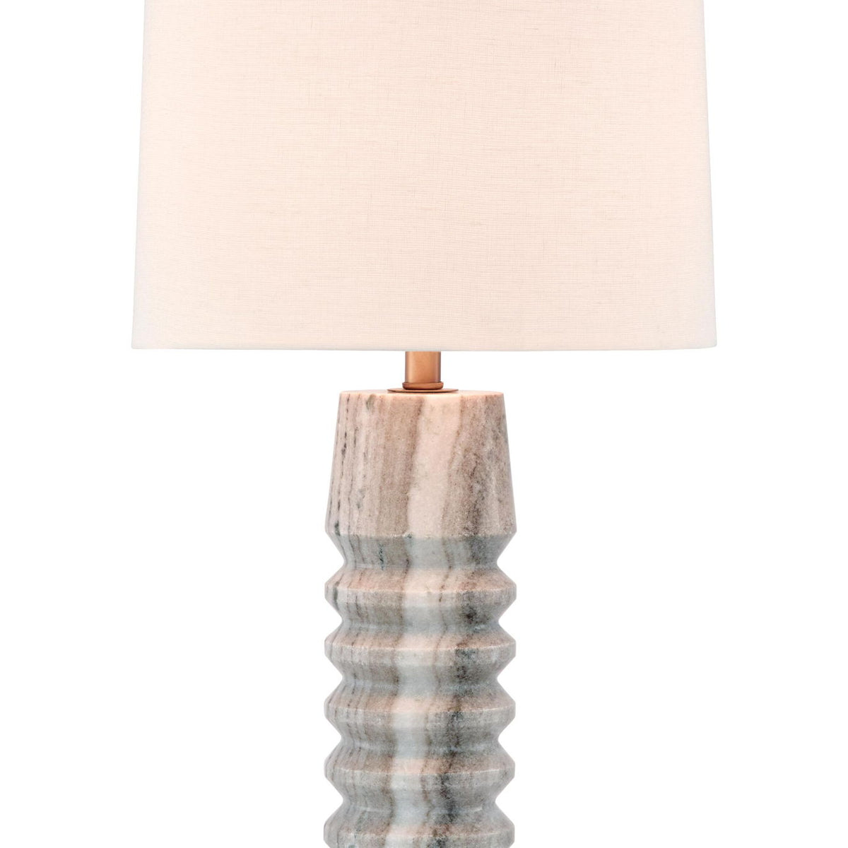 Desmont marble table lamp with beige fabric shade and gray stone base