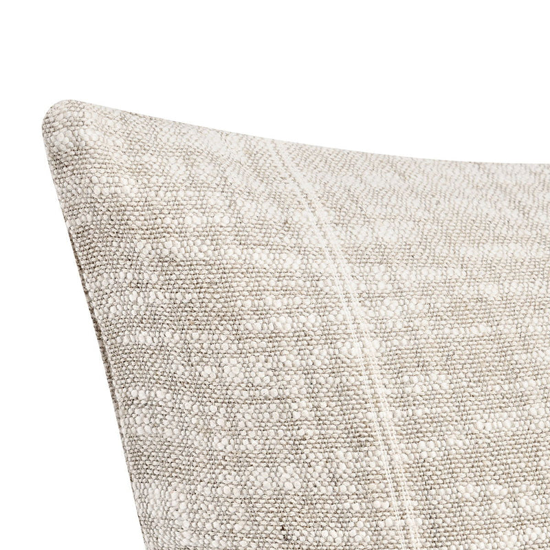 Ivory textured pillow fabric with speckled weave and subtle raised stripe seam