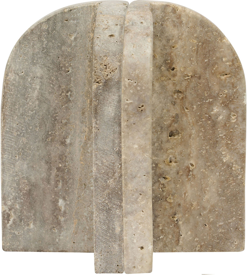 Light gray marble bookends with speckled texture and arched backs, set of 2