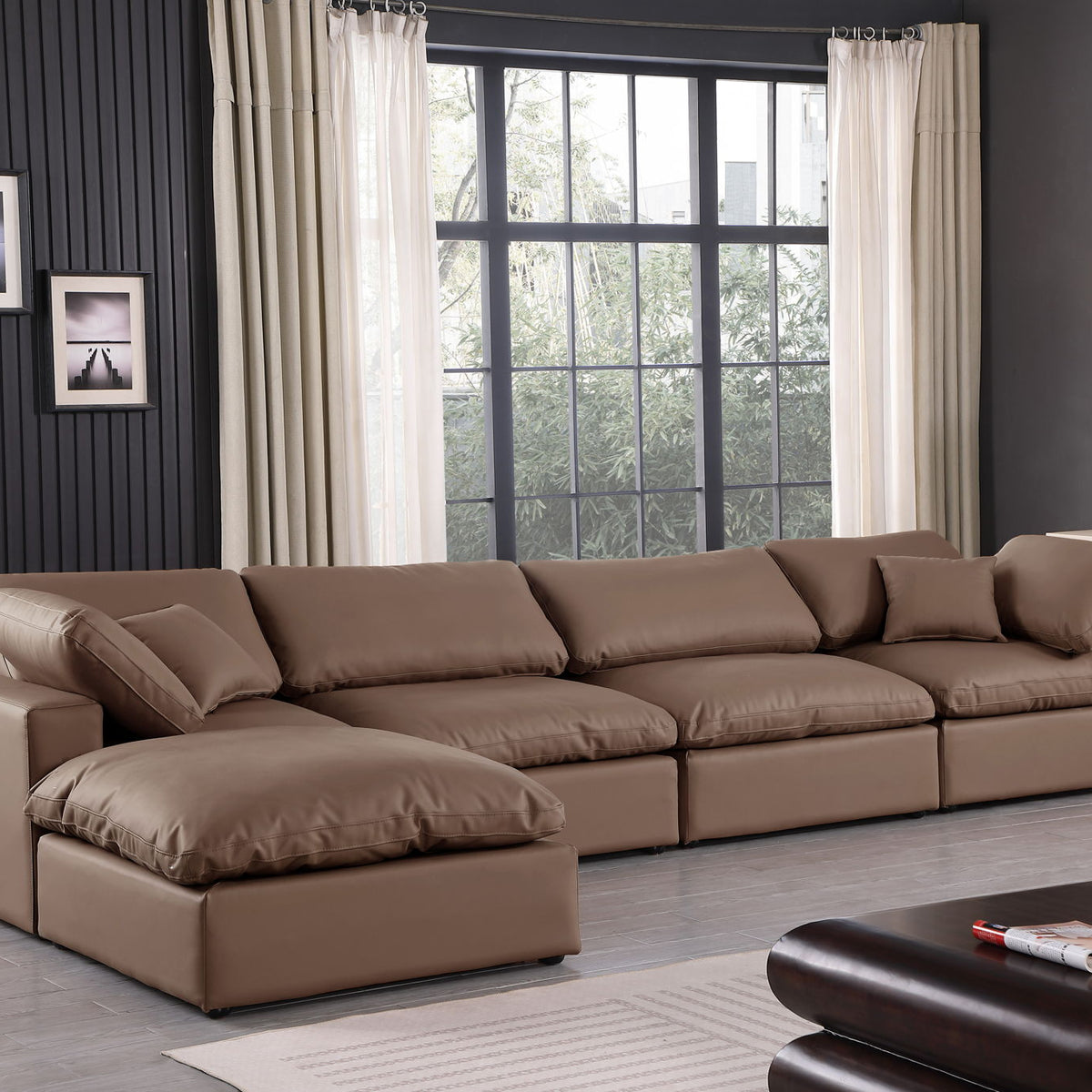 Comfy - 5 Piece Faux Leather Modular Sectional With Chaise