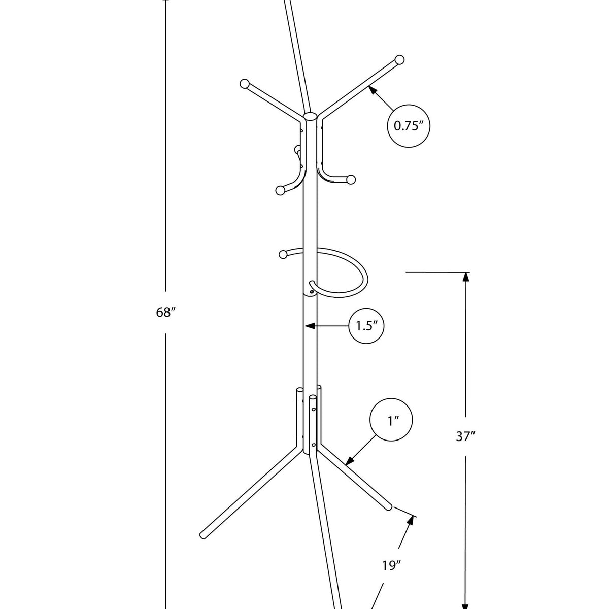 Coat Rack, Hall Tree, Free Standing, Hanging Bar, 6 Hooks, Entryway, Contemporary & Modern