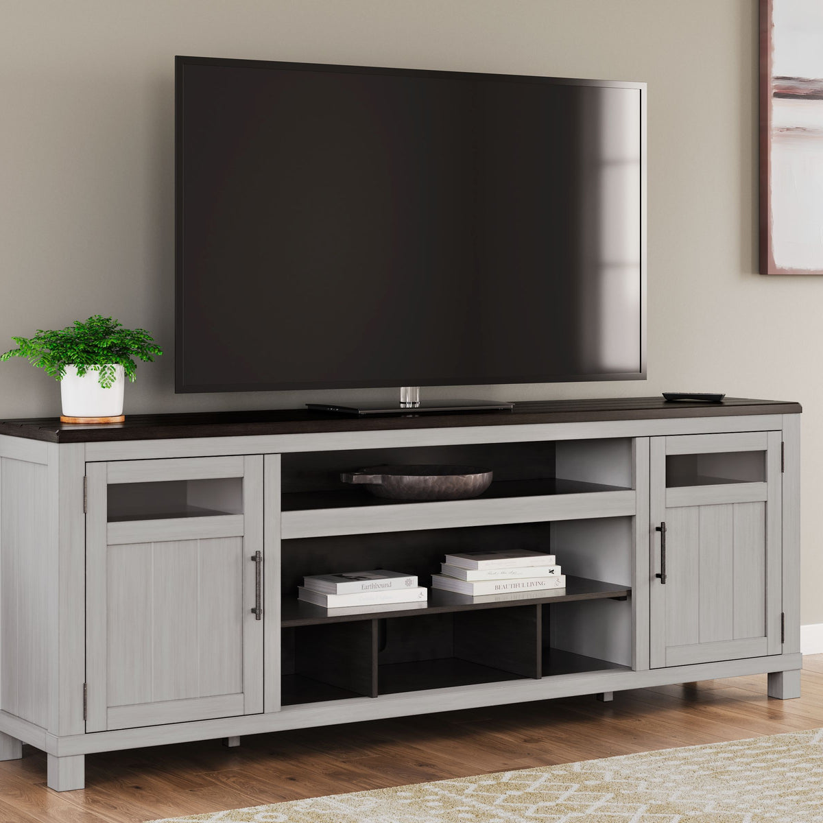 Darborn - XL TV Stand W/Fireplace Option - Gray / Brown