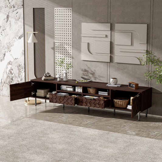 TV Stand For TVs Up To 85" With Closed Storage, Soft Closing Hinges, Living Room Entertainment Center - Walnut