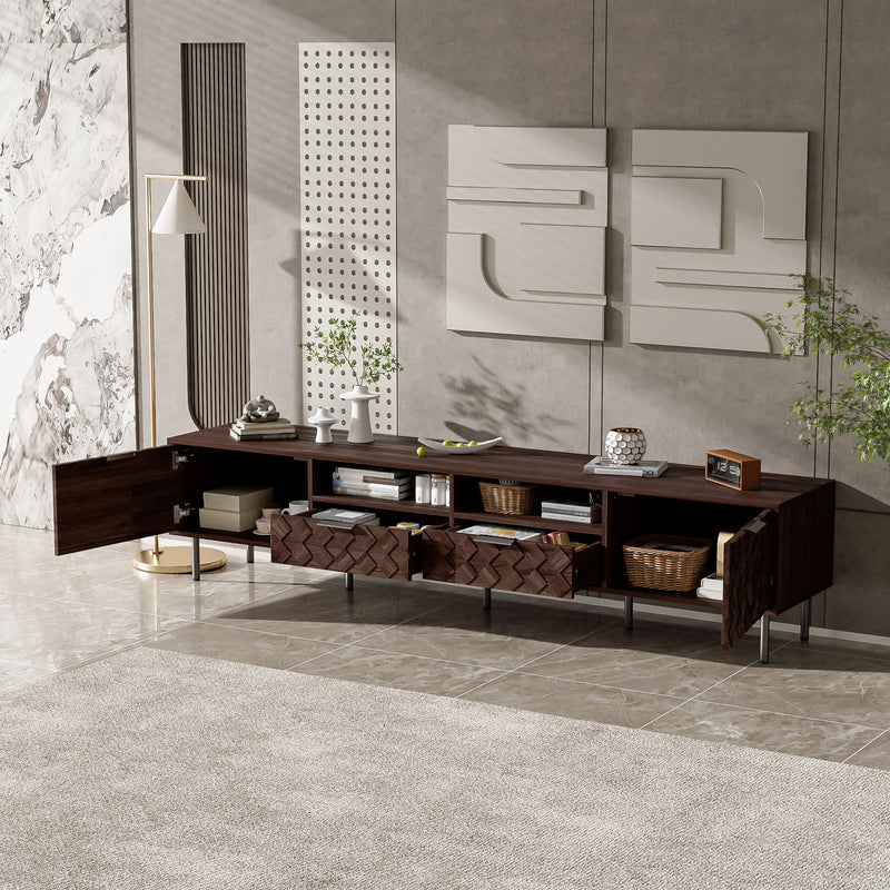 TV Stand For TVs Up To 85" With Closed Storage, Soft Closing Hinges, Living Room Entertainment Center - Walnut