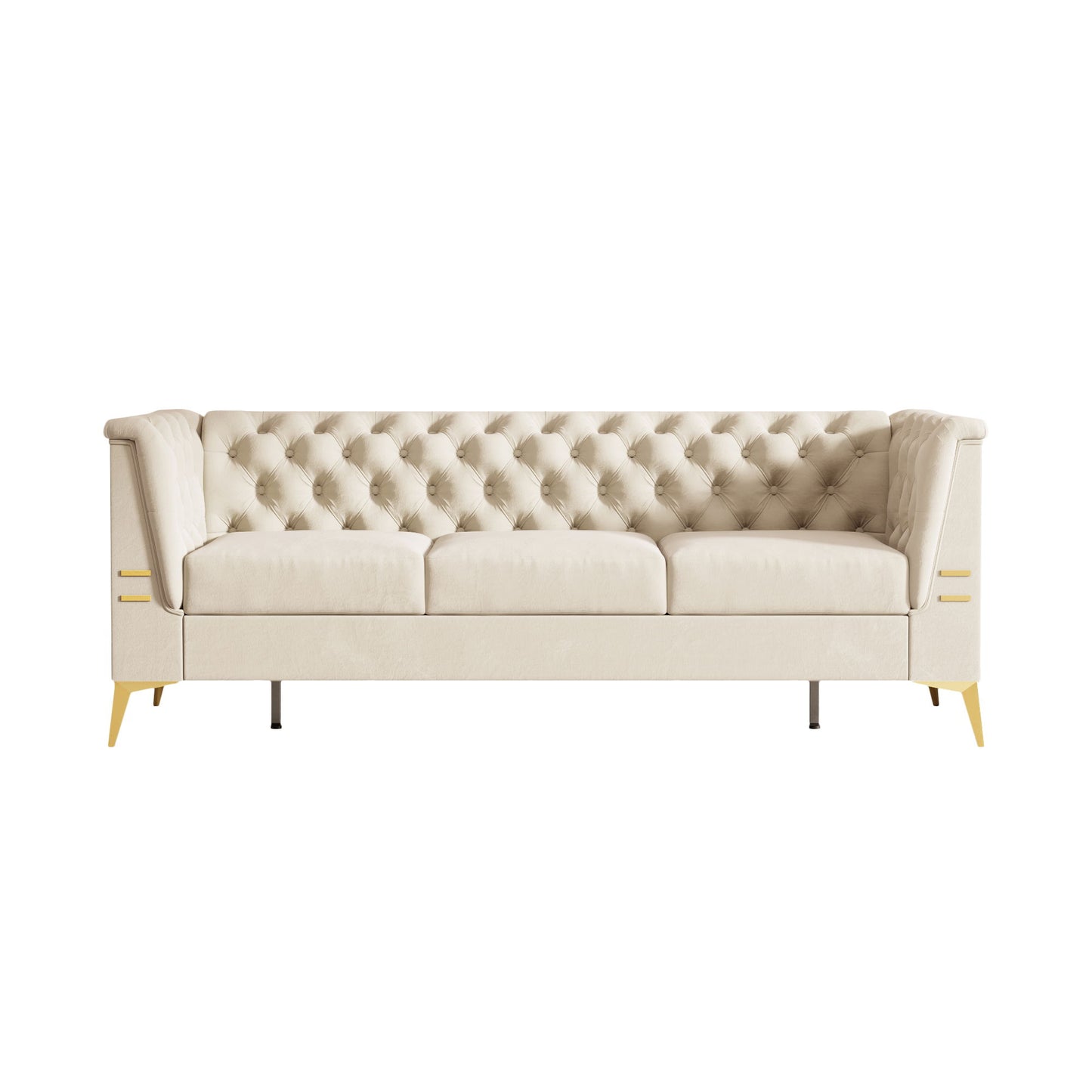 Luxurious Velvet Sofa With Gold Legs, Modern Chesterfield Design, Tufted Upholstery, 3 Seat Couch For Living Room And Office