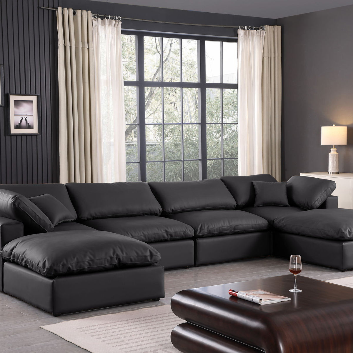 Comfy - 6 Piece Faux Leather Modular Double Chaise Sectional