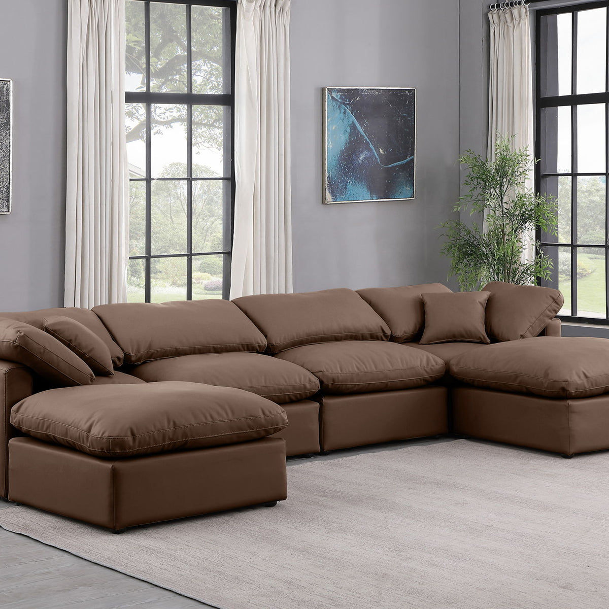 Indulge - Faux Leather 6 Piece Modular Double Chaise Sectional