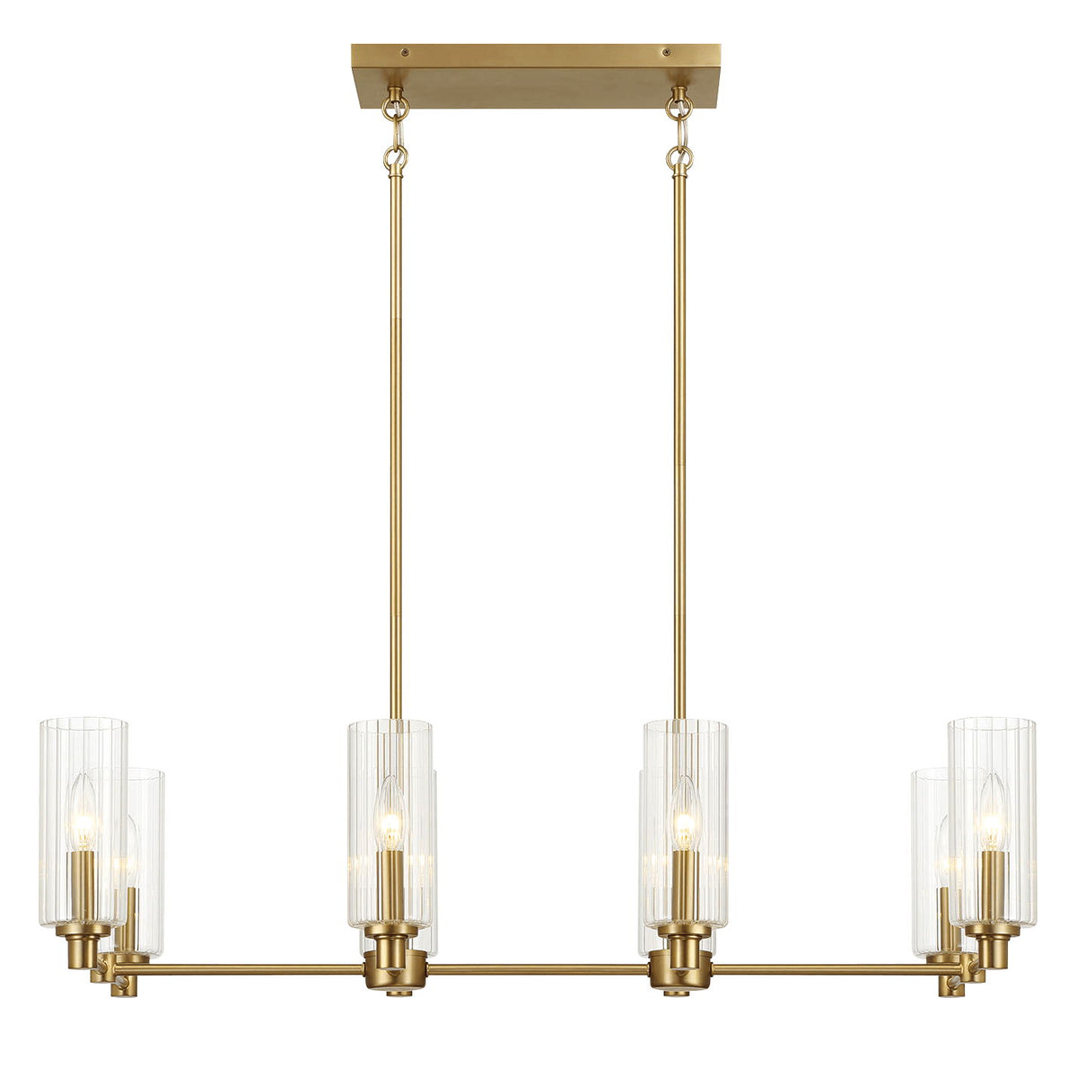 Willow - 8 Lights Island With Clear Ribbed Pendant Lamp Satin - Antique Brass / Clear / Gold