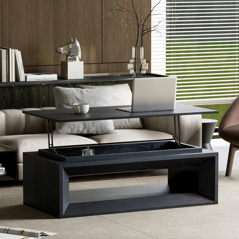 Lift-Top Coffee Table Hidden Compartment Wood Veneer Black 43.3-inch
