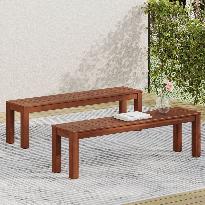 Acacia Wood Outdoor Bench With Beautiful Slat Paneling - Dark Brown