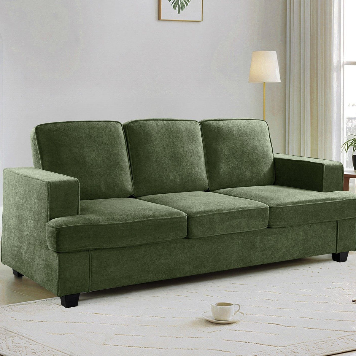 Modern Sofa, Comfortable 3 Seater Couch With Deep Seating, Loose Back Cushions, Wide Arms