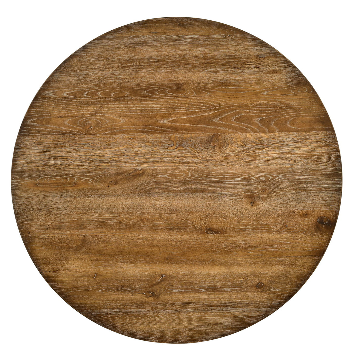 Round oak tabletop with visible wood grain finish
