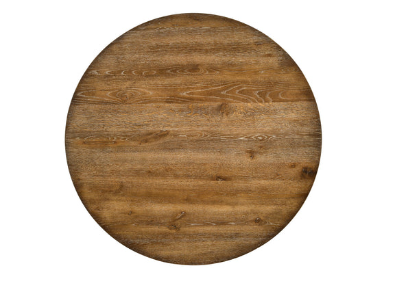 Round oak tabletop with visible wood grain finish