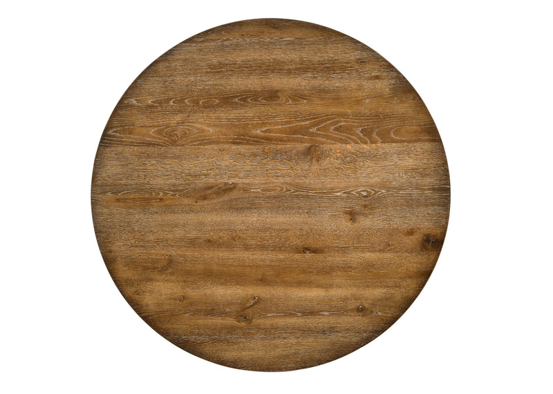 Round oak tabletop with visible wood grain finish