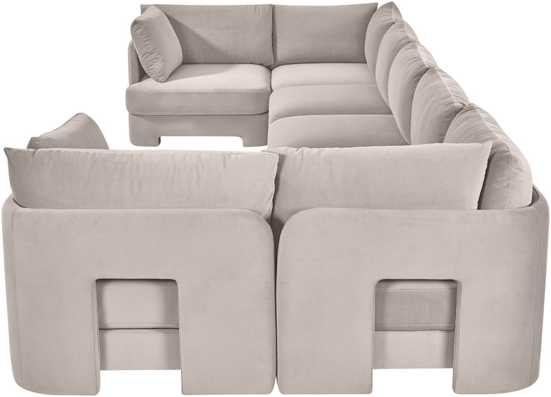 Light gray velvet U-shaped sectional sofa, 7-piece set with ottoman blocks