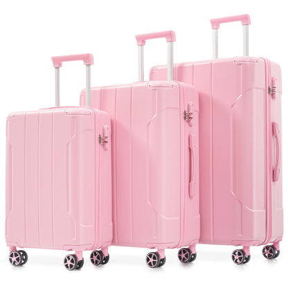 Luggage Sets 3 Piece, Hard shell ABS Lightweight Durable Suitcases with Double Spinner Wheels 20/24/28 Inch (Pink)