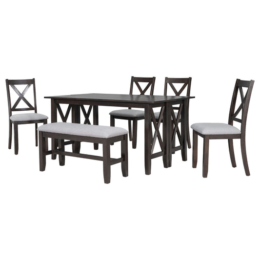 6 Piece Family Dining Room Set, Space Saving Foldable Table And 4 Chairs With Bench