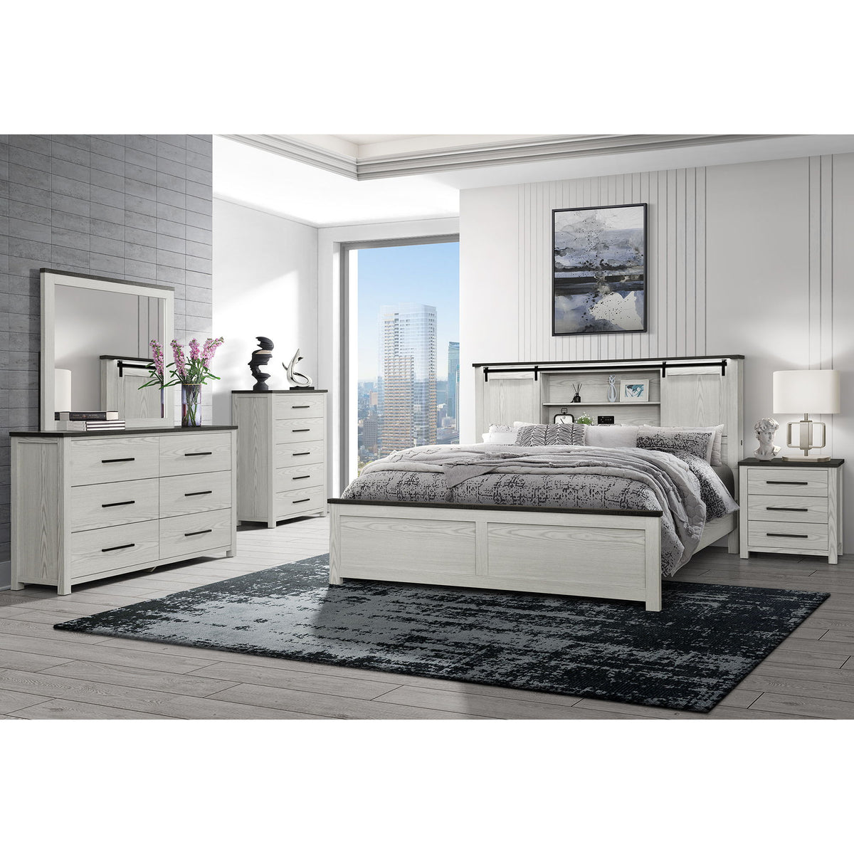 Framed dresser mirror with light beige frame and dark legs