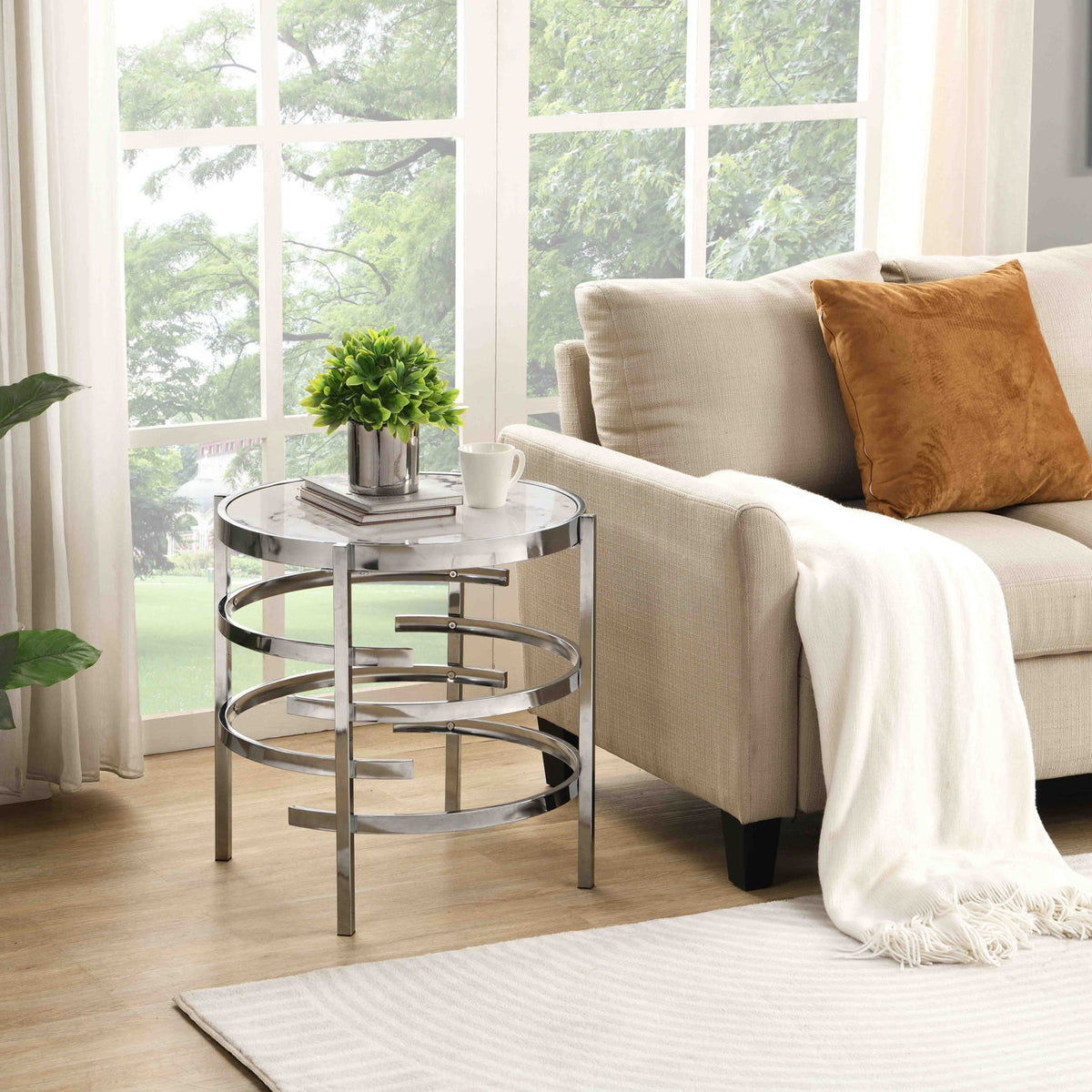 Elegant Round Table With Sintered Stone Top & Sturdy Metal Frame