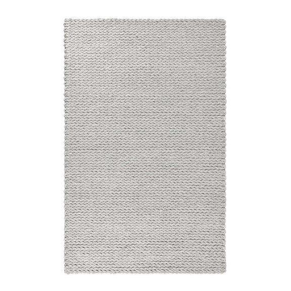Gray wool rug with tight woven texture and straight edges, 2 ft x 3 ft