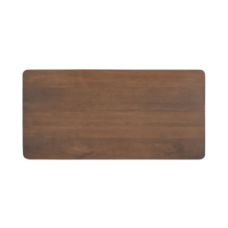 Rectangular vintage brown coffee table top with smooth wood-grain surface.