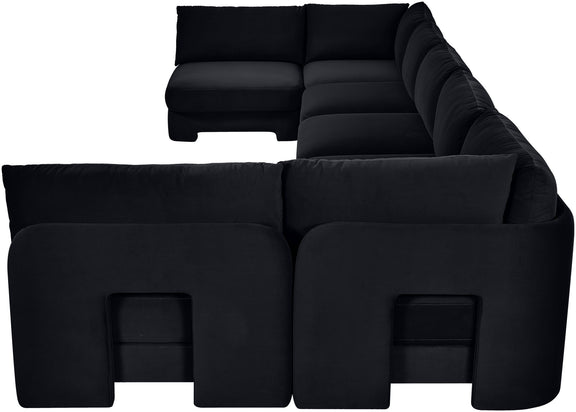 Black velvet armless U-shaped sectional sofa, 7-piece set