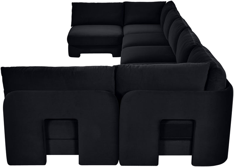 Black velvet armless U-shaped sectional sofa, 7-piece set
