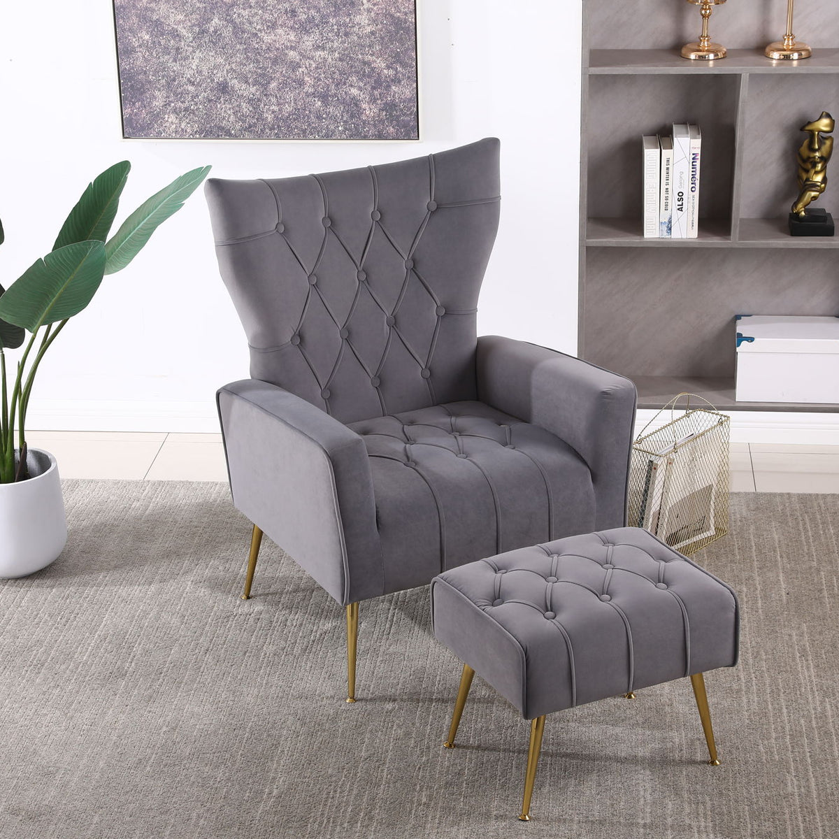 Modern Accent Chair With Ottoman, Comfy Armchair For Living Room