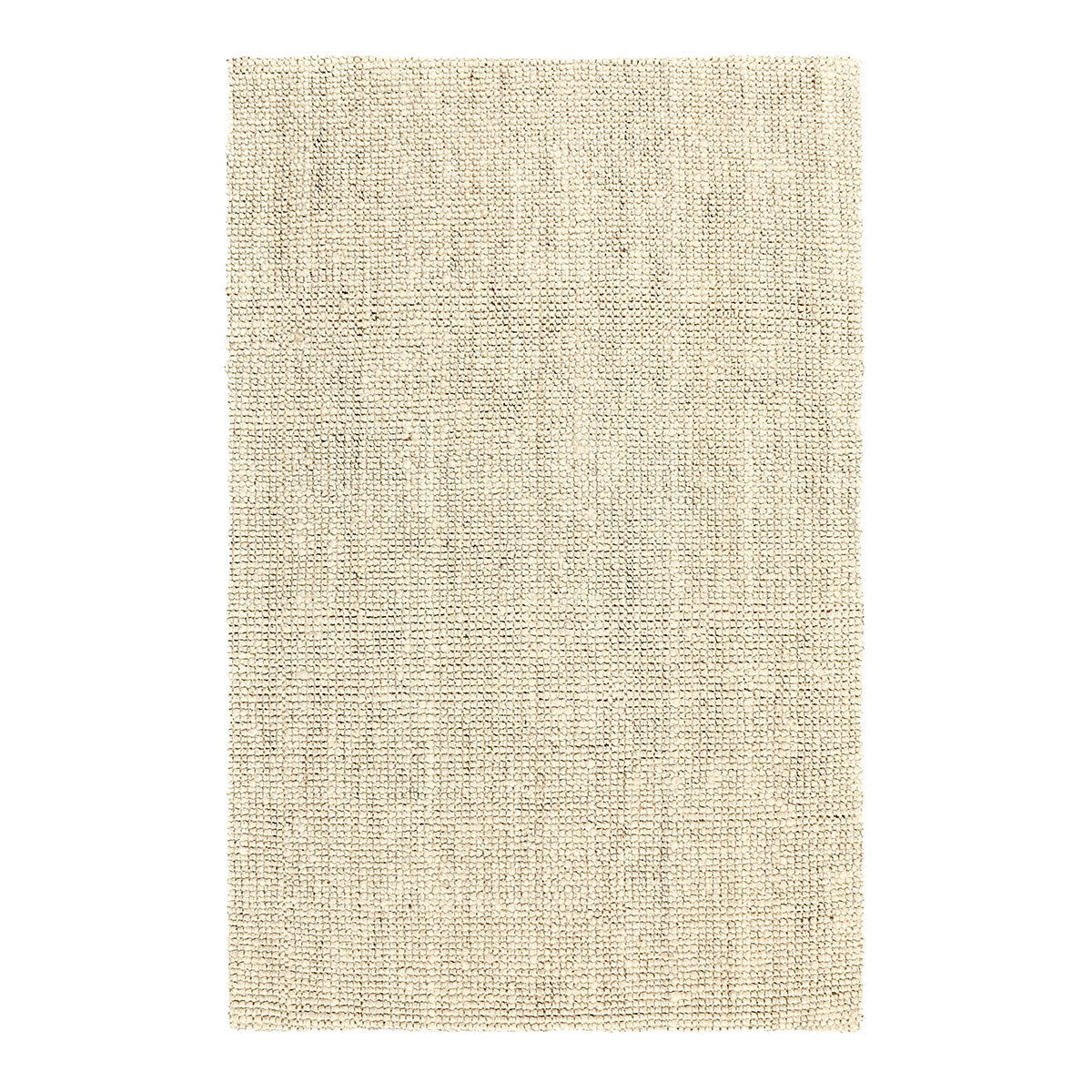 Cream chunky loop rug with dense textured pile, flat woven appearance
