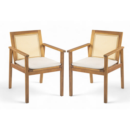 Preston - Outdoor Dining Chair With Cushion (Set of 2) - Teak / Beige