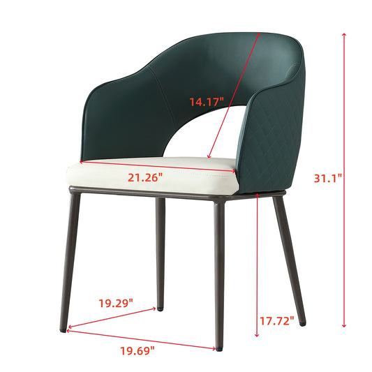 Dining Chairs, Modern Faux Leather Dining Metal Legs (Set of 2) - Green