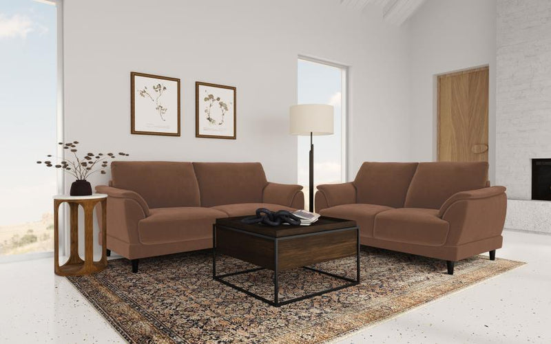 Selma - 2 Piece Velvet Upholstered Crescent Arm Sofa Set - Rust