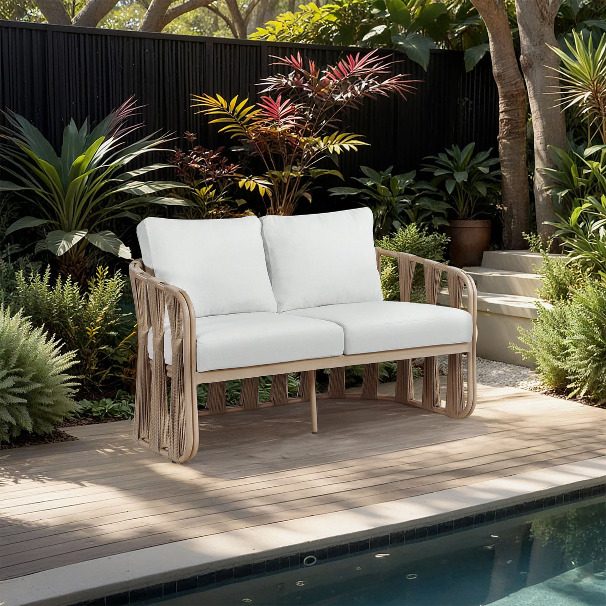 San Pietro - Resilient Waterproof Fabric 60.5" Upholstered Outdoor Patio Loveseat