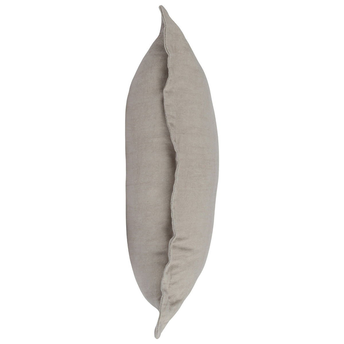 Gray pillow side view showing seam lines and linen-like texture