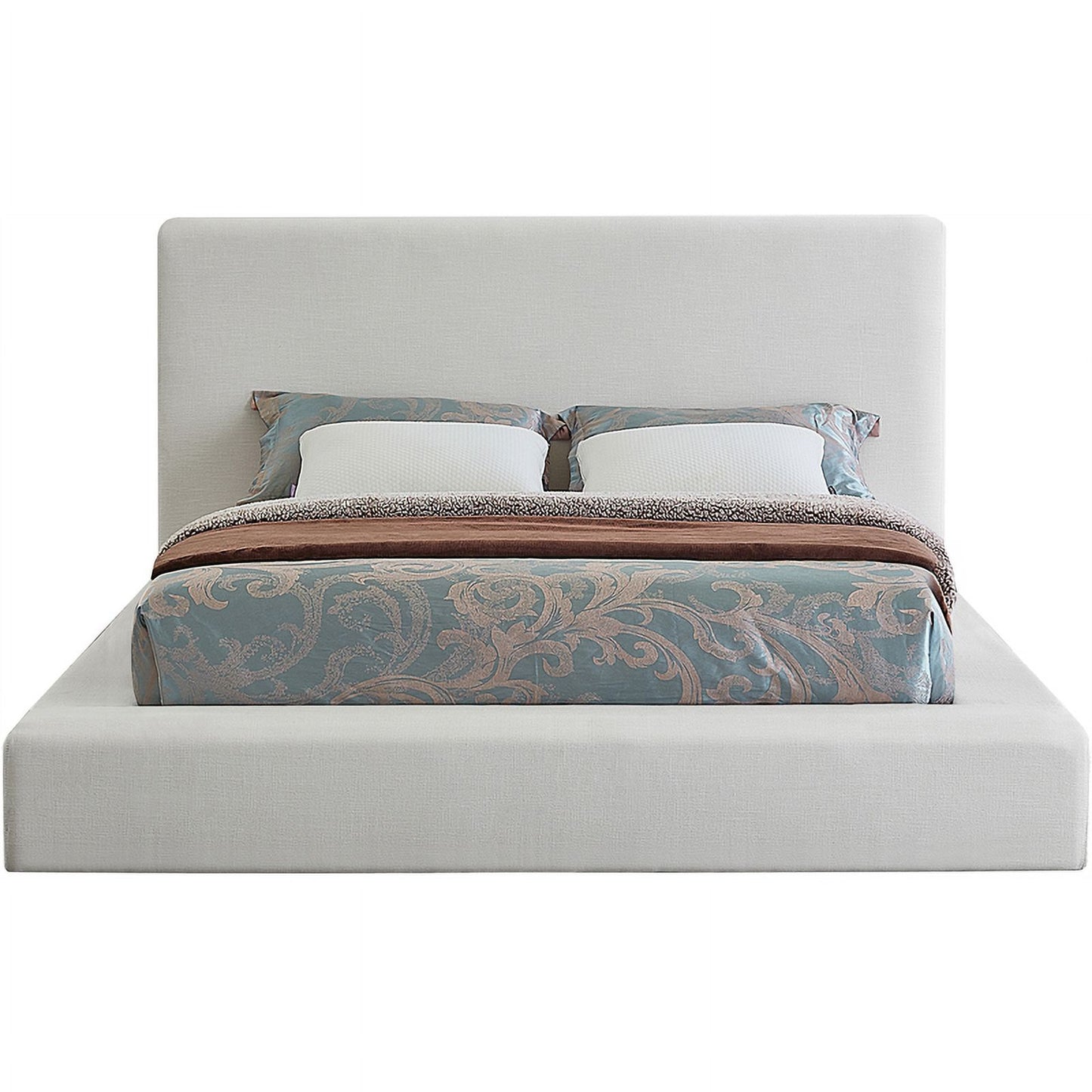 Meridian Furniture Devin Cream Linen Textured Fabric Bed