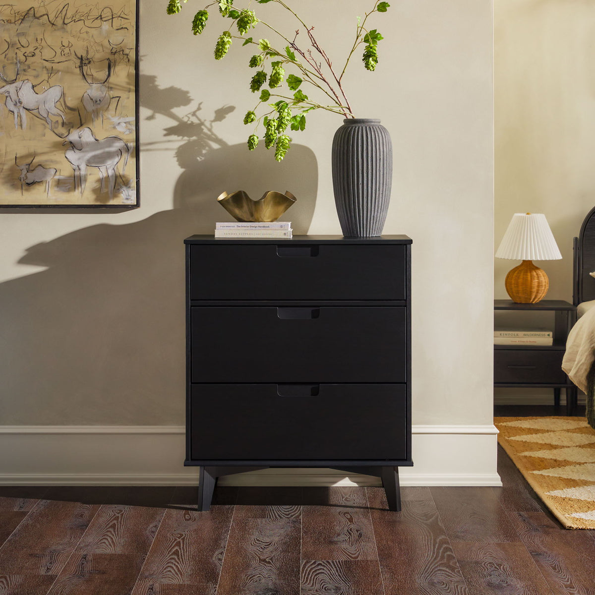 Mid Century Modern 3 Drawer Dresser - Black