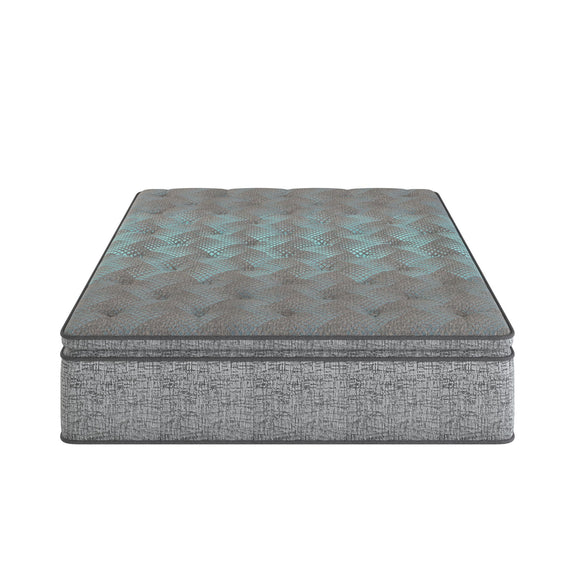 Dark gray hybrid euro top plush mattress, rectangular top with stitched border