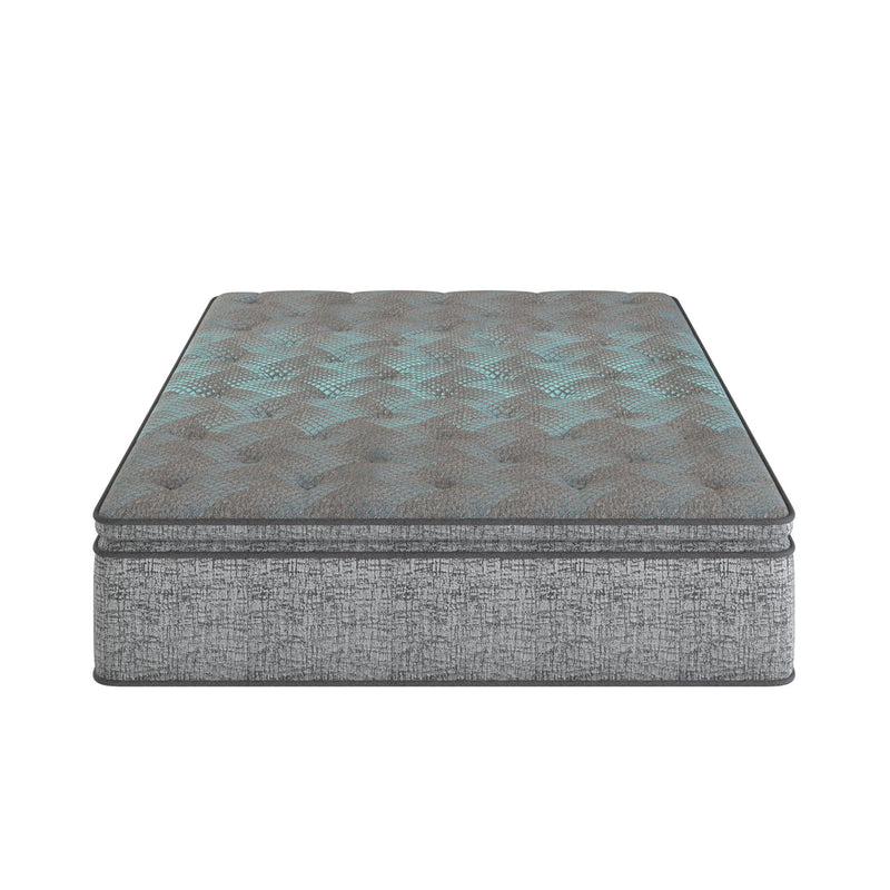 Dark gray hybrid euro top plush mattress, rectangular top with stitched border