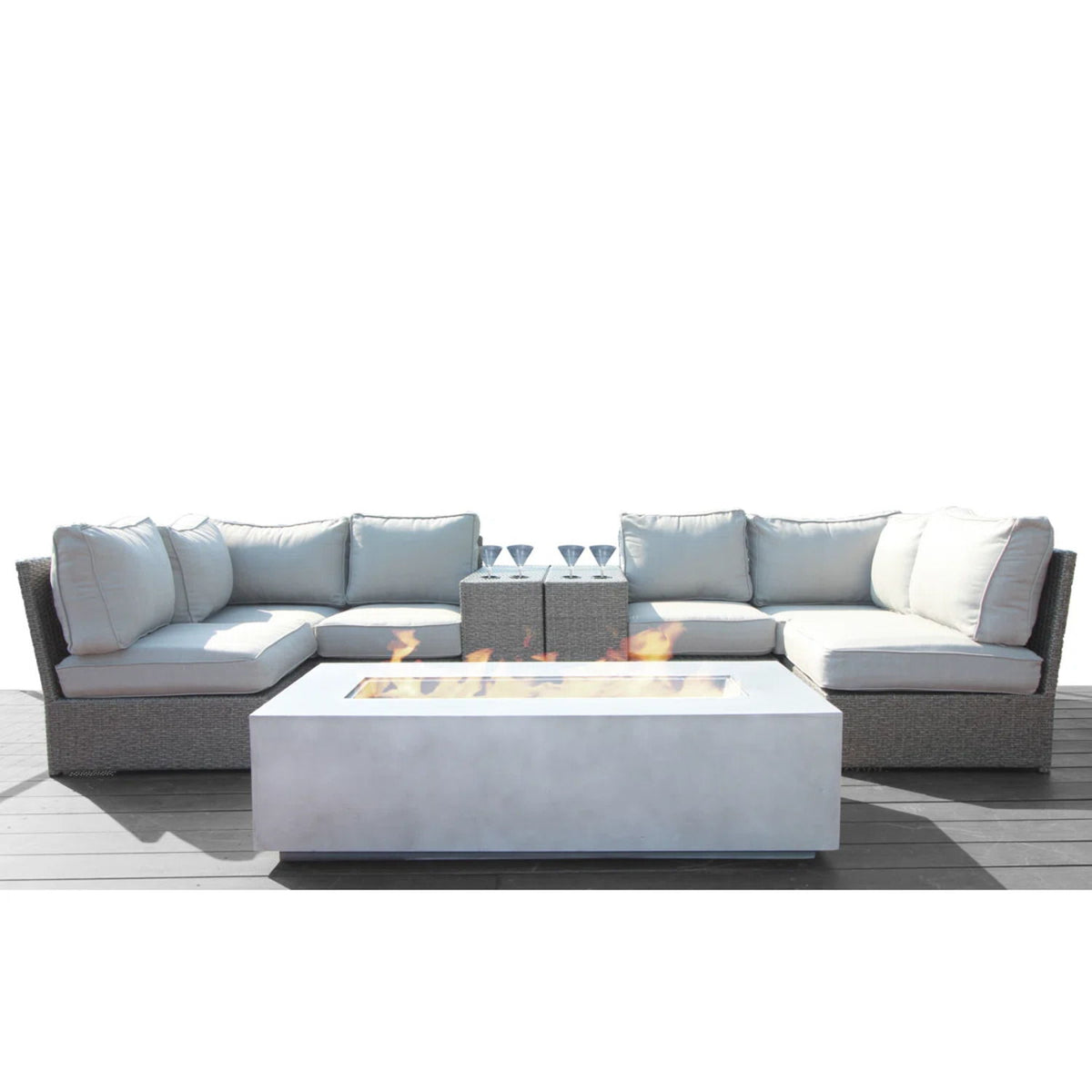 4 Piece Patio Seating Group With Cushions And Fire Pit - Gray Mix