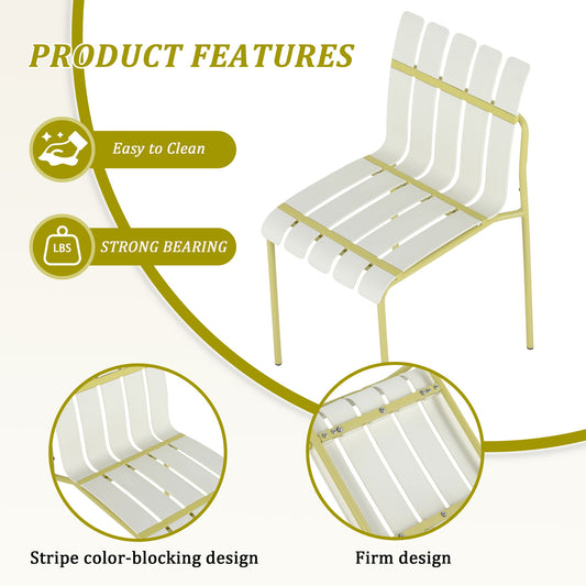 4 Piece Set Of Modern Color Block Designed Single Chairs, UV Resistant And Rust Proof - Grain Yellow / White