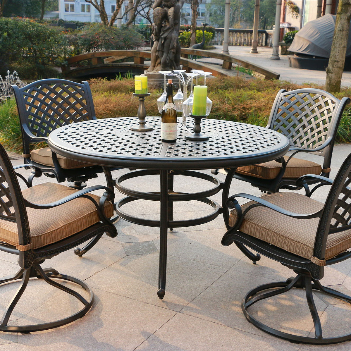 Round 4 Person 51.97" Long Dining Set With Cushions