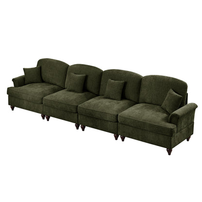 4-Seater Mid-Century Chenille Sofa - Green Chenille