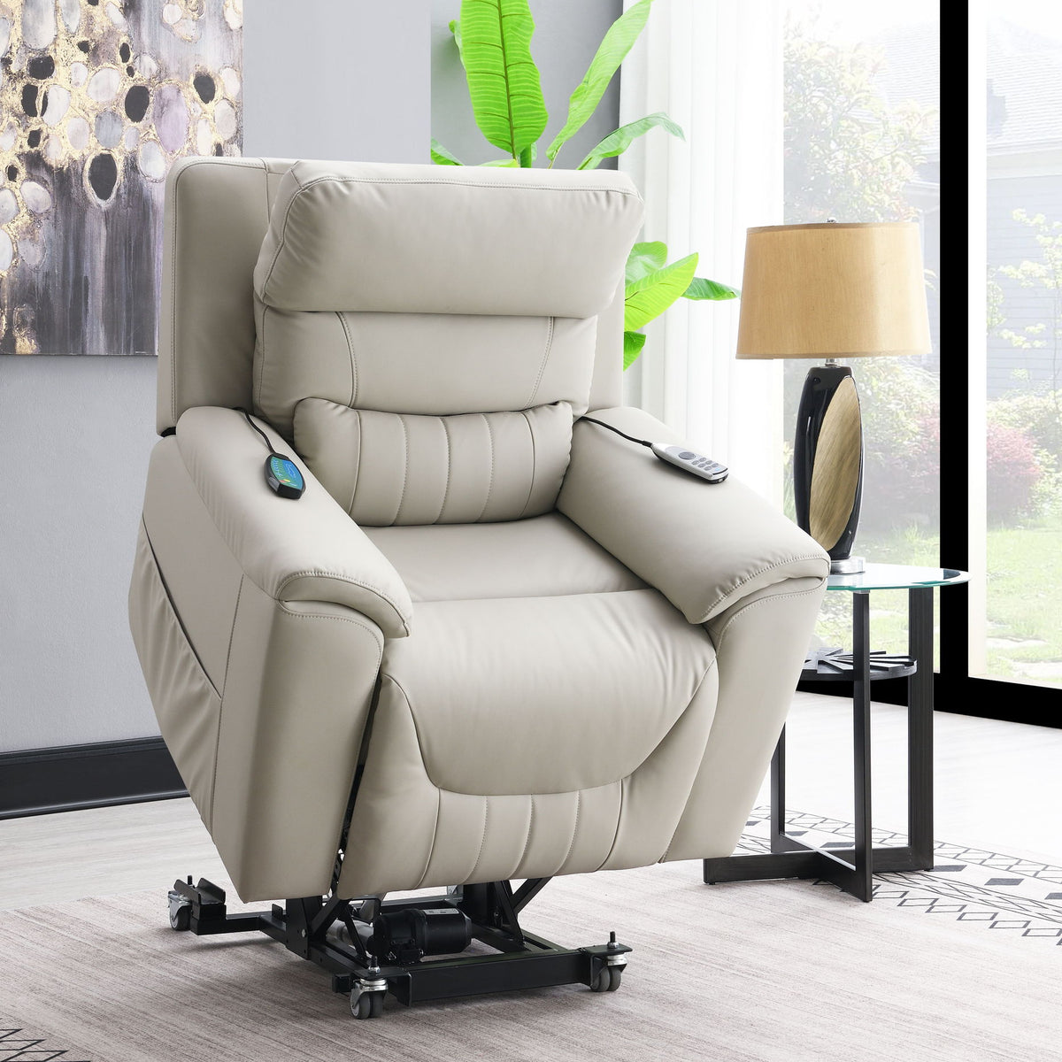 Marsha - Silicone Synthetic Leather Power Motion Recliner With Lift Heating Massage Chair - Light Gray