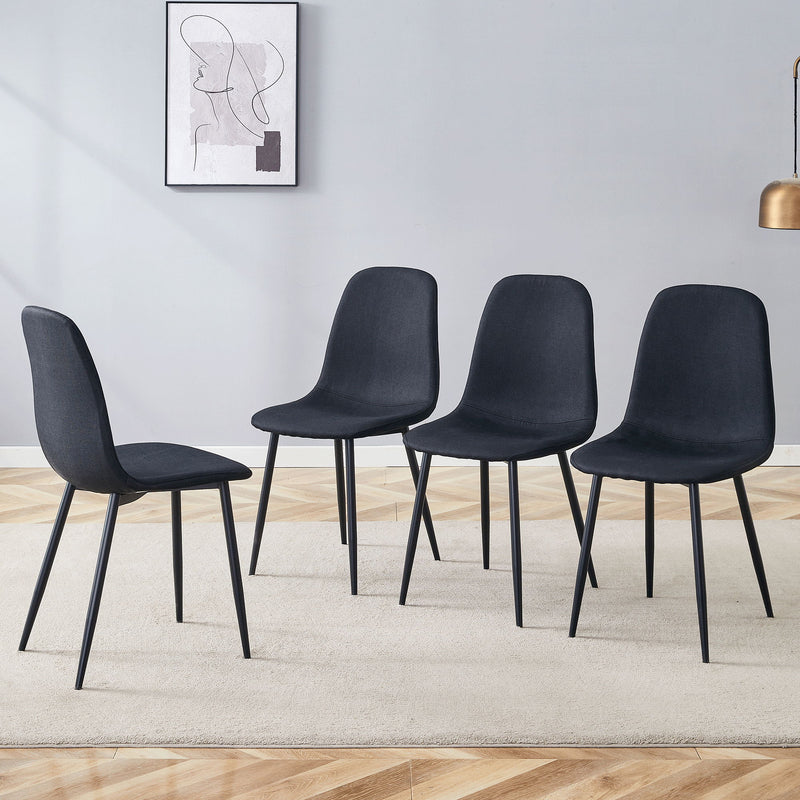 Modern Medieval Style Cushioned Side Chairs Set With Black Metal Legs For Kitchens