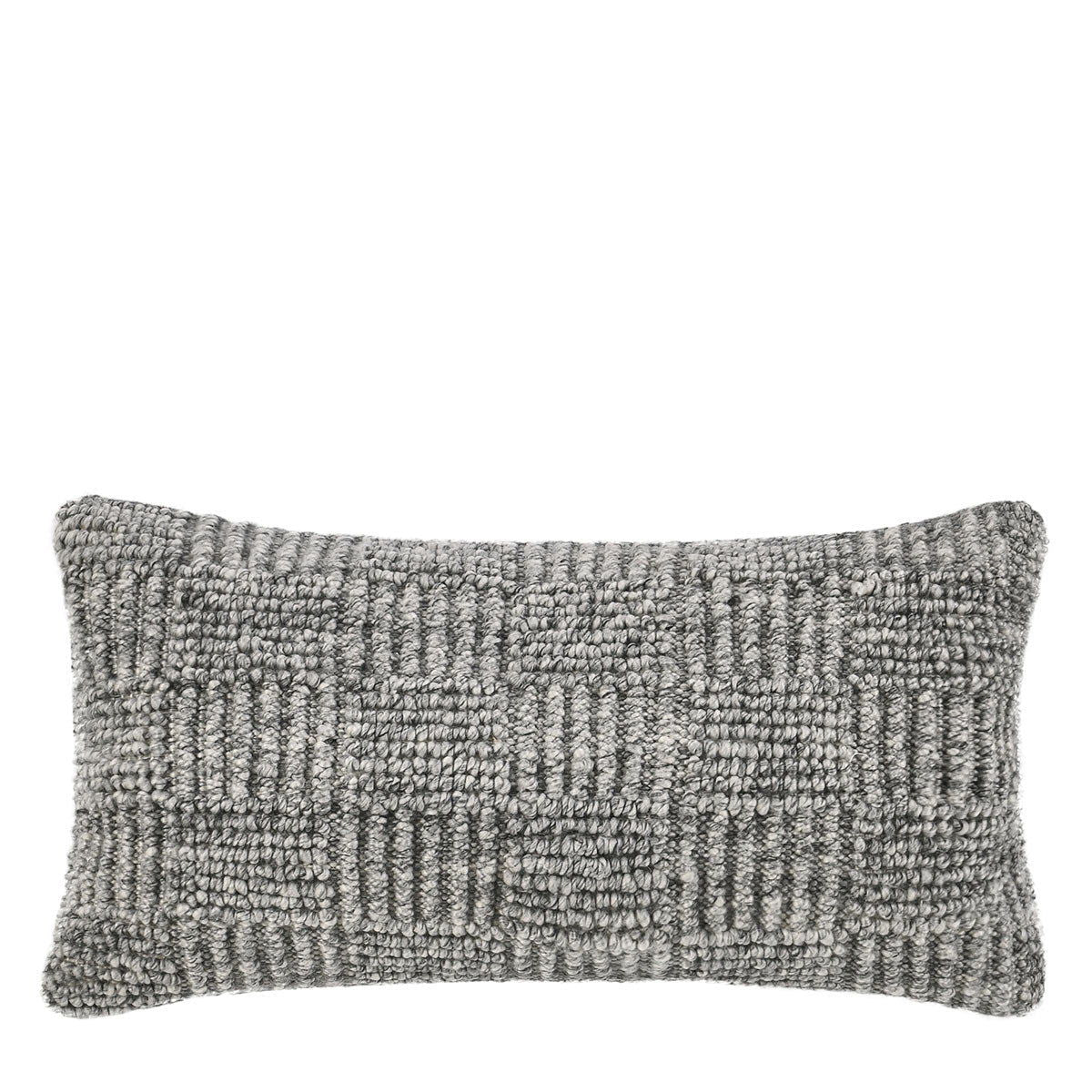 Textured gray rectangular pillow cover with raised vertical grid pattern